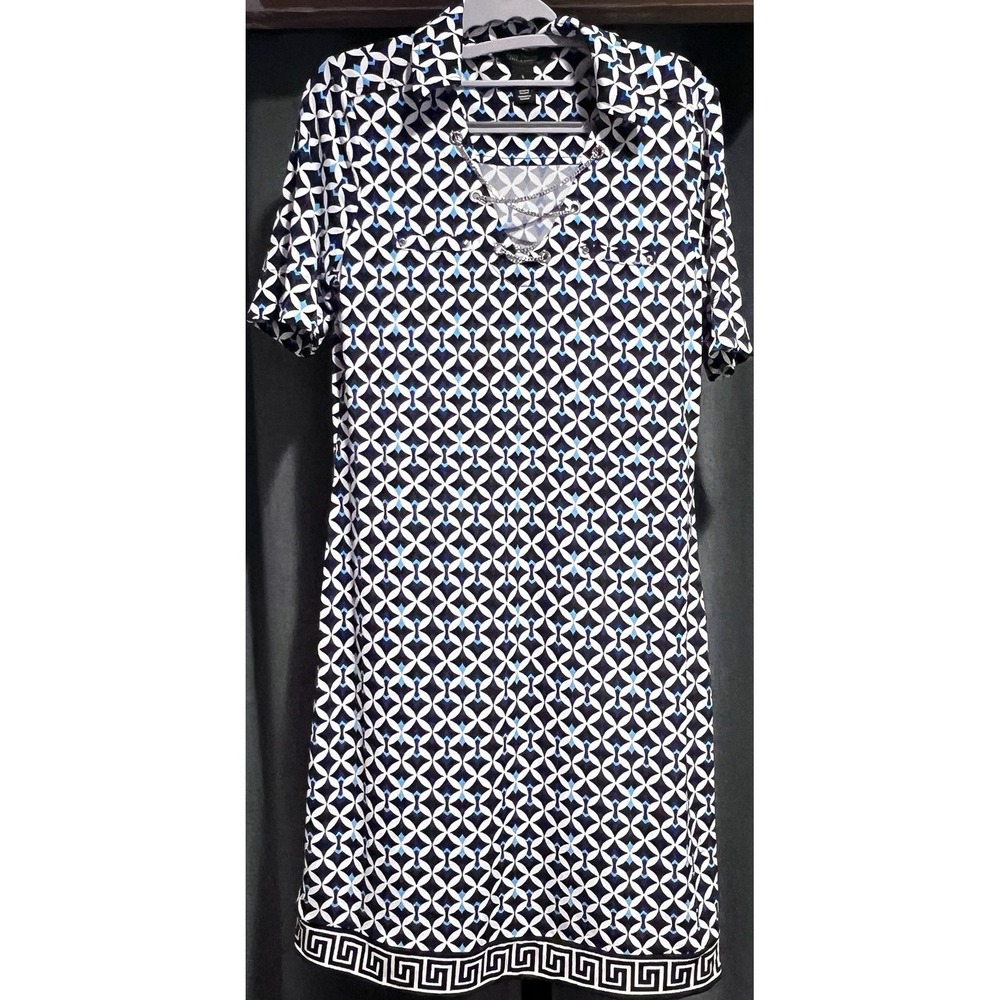 White House Black Market Geometric Shift Dress Chain Button Accent S Knee Short